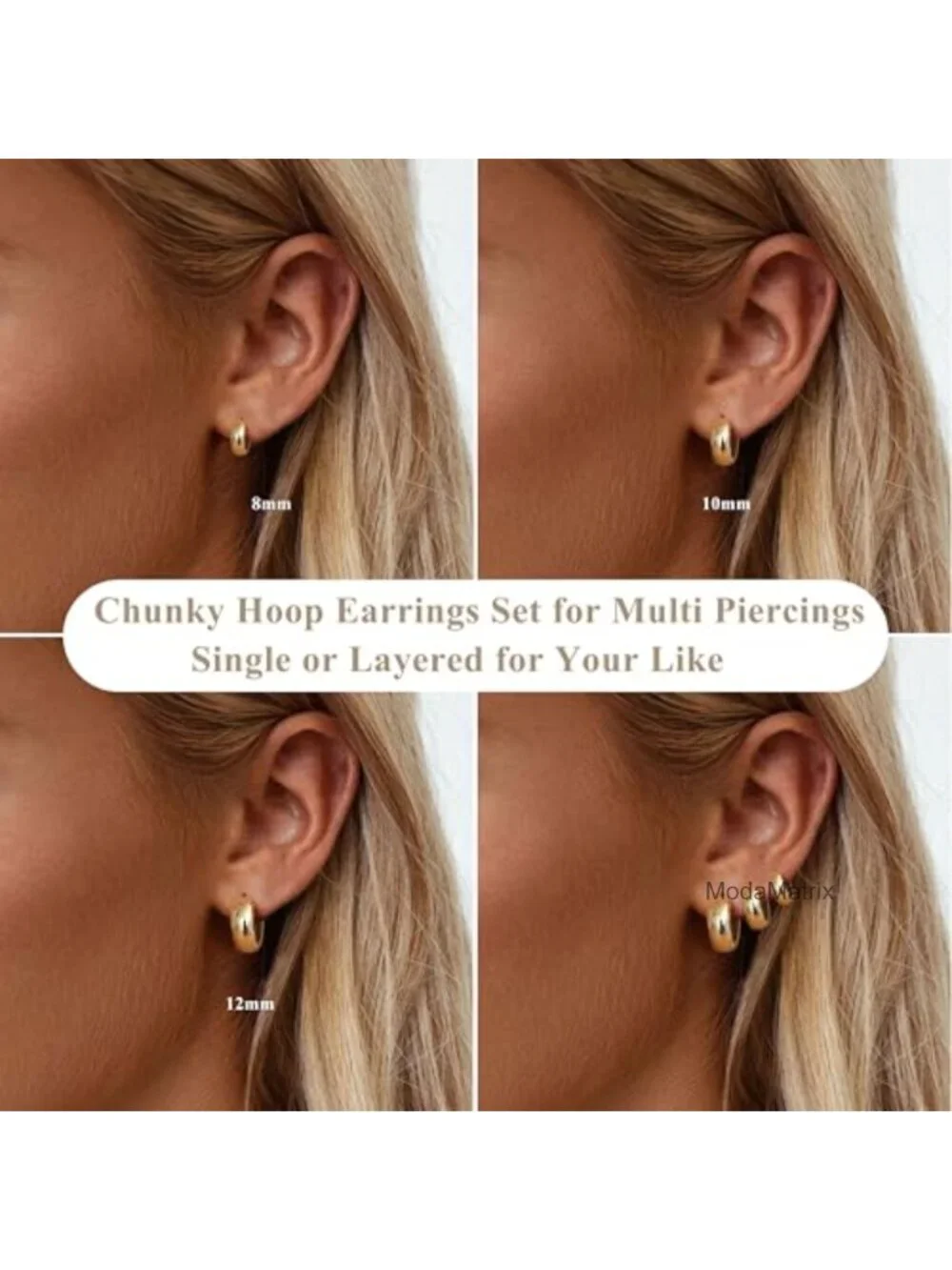 3 Pair 14K Gold Plated Chunky Hoop Earrings Set Hypoallergenic Sensitive Ears
